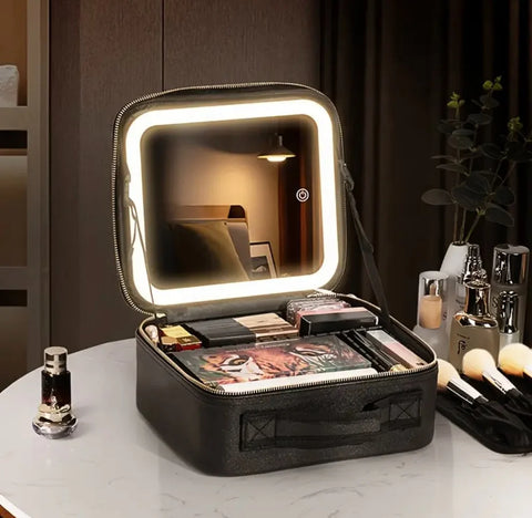 Makeup organizer bag with LED-Lights with Mirror