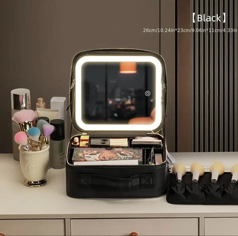 Makeup organizer bag with LED-Lights with Mirror