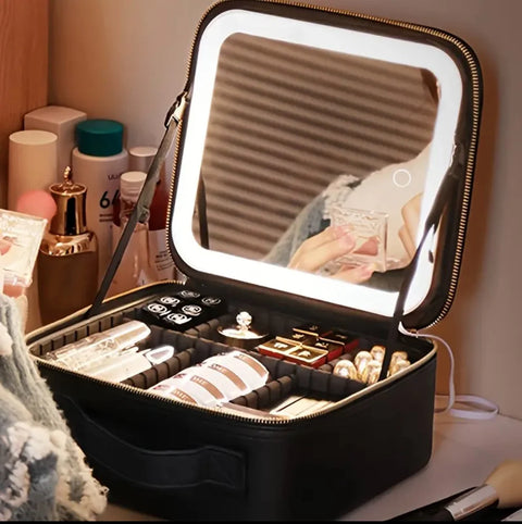 Makeup organizer bag with LED-Lights with Mirror